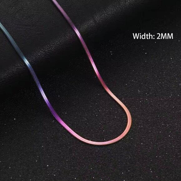 NWT Titanium Rainbow Stainless Steel 2mm Herringbone Snake Chain 16” - Picture 1 of 10